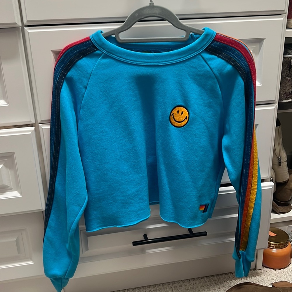 Aviator Nation Striped Cropped Sweatshirt, Size Small